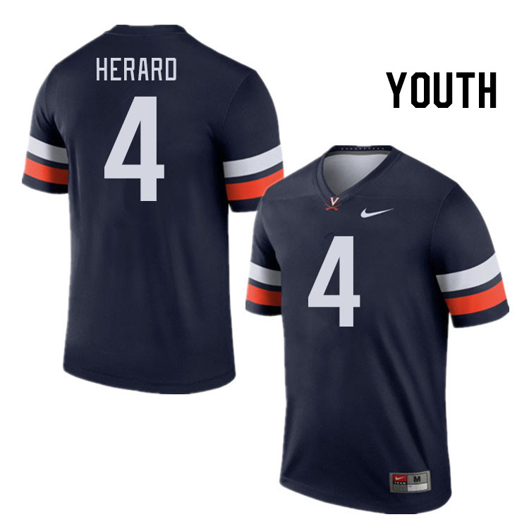 Youth #4 Dave Herard Virginia Cavaliers College Football Jerseys Stitched Sale-Navy